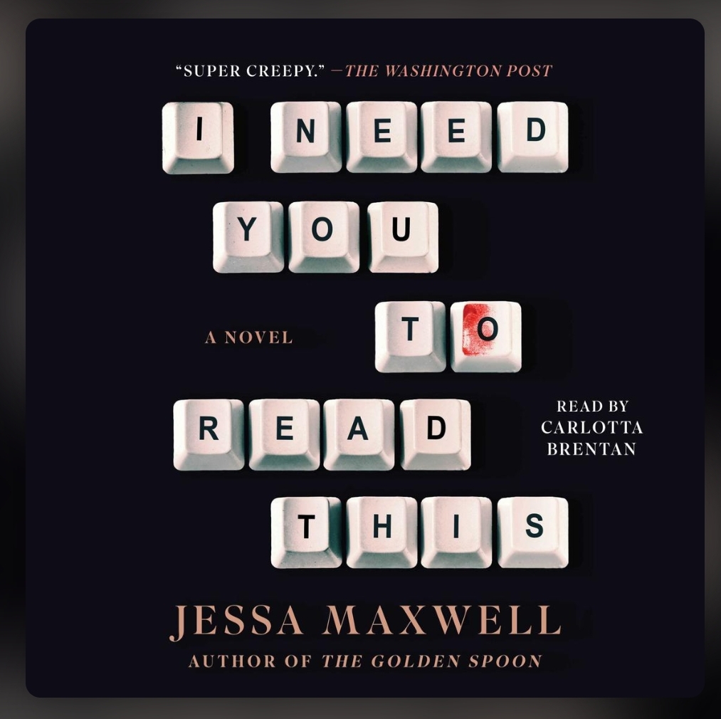 screenshot of I Need You to Read This cover: a black background with the letters of the title spelled out in keys from a computer keyboard. One of the letters is smeared with bright red blood.